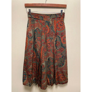 Vintage Womens Gaucho Pants Size 10 Paisley Pleated Super Wide Leg Relaxed Boho